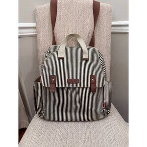 Baby Mel Backpack Diaper Bag Convertible Black White Stripe Compartments EUC